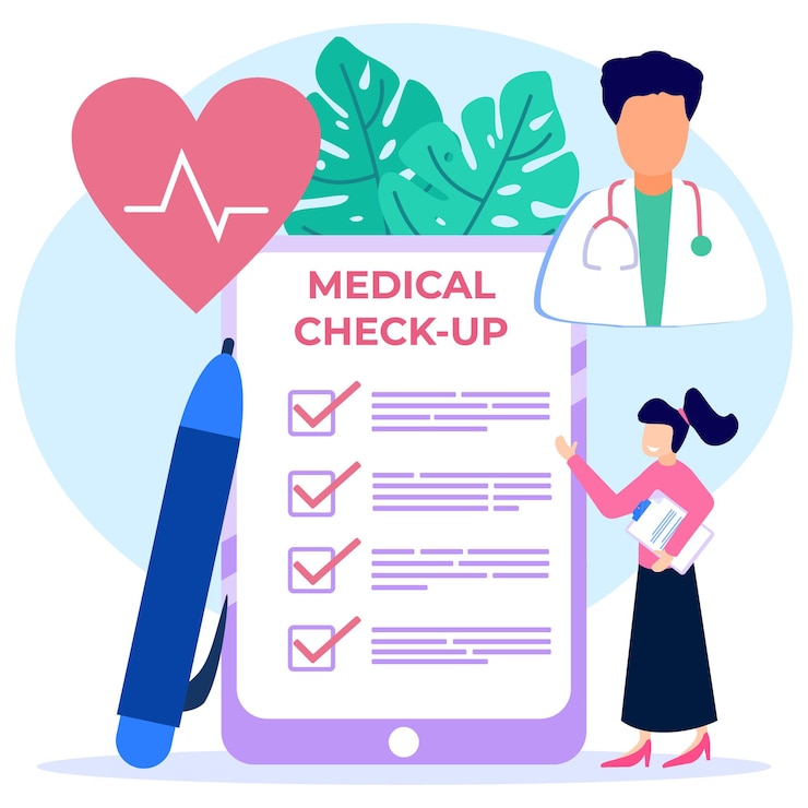 Vector illustration vector graphic cartoon character of medical check up