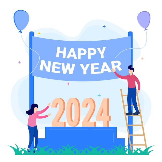 Вектор Иллюстрация векторный графический мультфильм персонаж счастливого нового года 2024