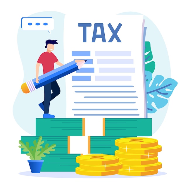 Vector illustration vector graphic cartoon character of pay taxes