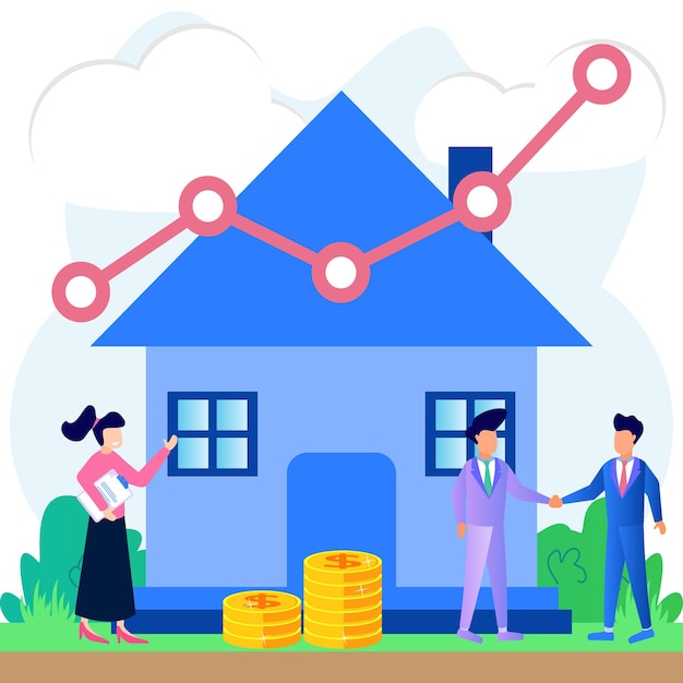 Personaggio dei cartoni animati grafico vettoriale illustrazione del mercato immobiliare