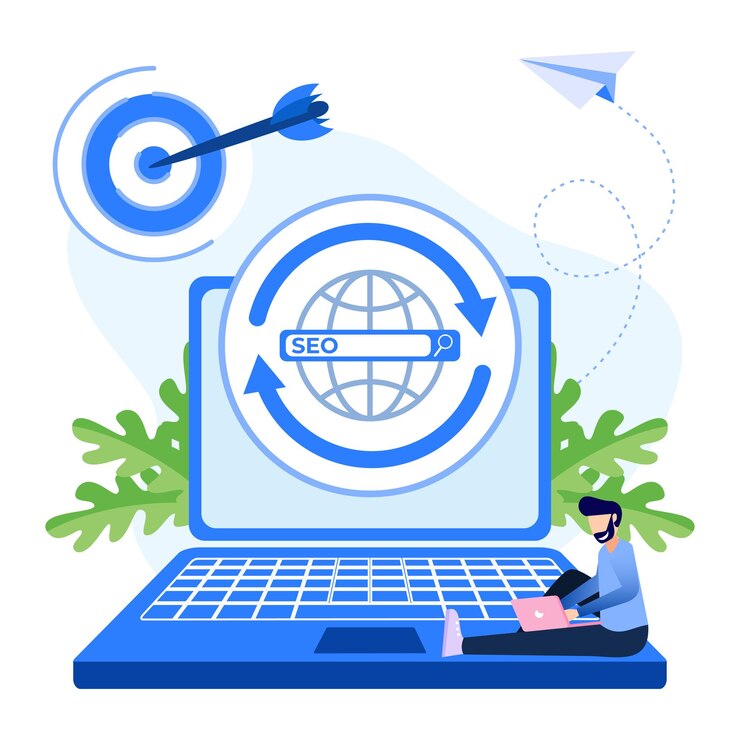 Иллюстрация векторной графики мультипликационный персонаж SEO оптимизации