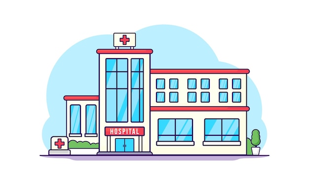 漫画のスタイルの病院部門オフィス政府のイラスト ベクトル グラフィック デザイン