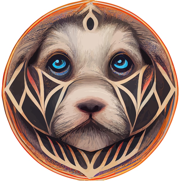 Illustration vector graphic of dog face in hand draw tribal style