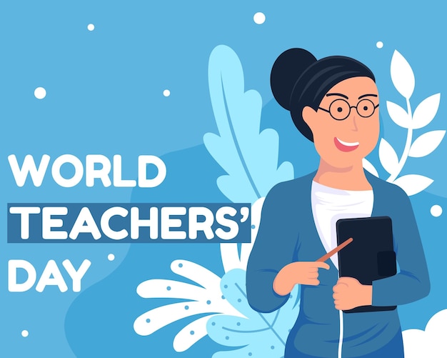 illustration vector graphic of a female teacher holding a book and a teaching stick