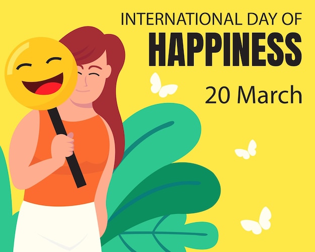 illustration vector graphic of a girl holding a laughing emoji mask perfect for international day