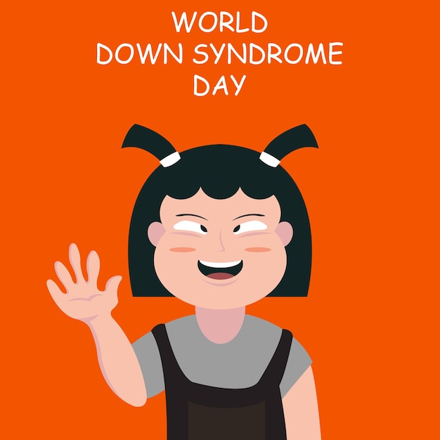 illustration vector graphic of girl with down syndrome waving perfect for international day