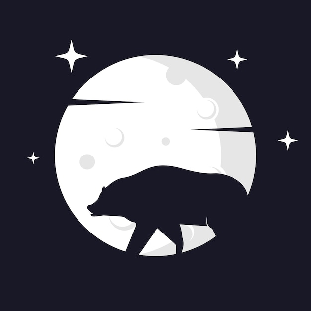 Illustration Vector Graphic of Grizzly Bear with Moon Background