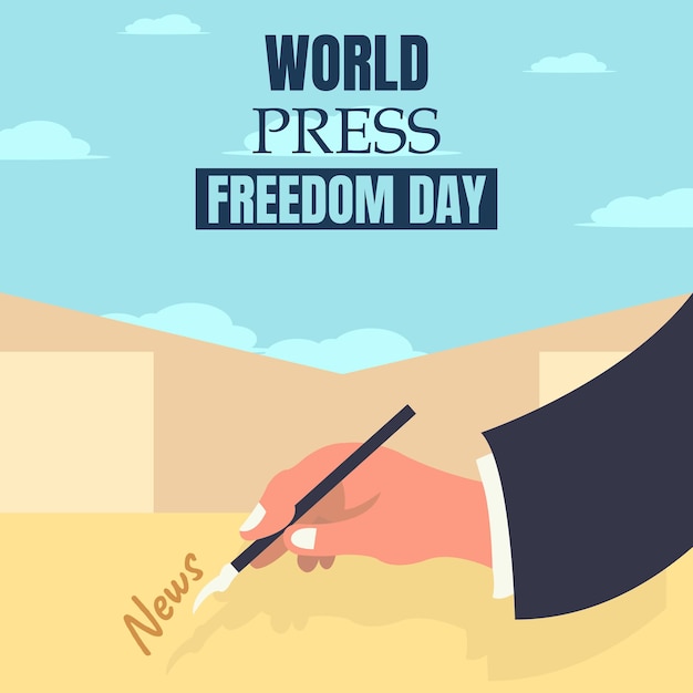 illustration vector graphic of hand writing using a pen perfect for world press freedom day
