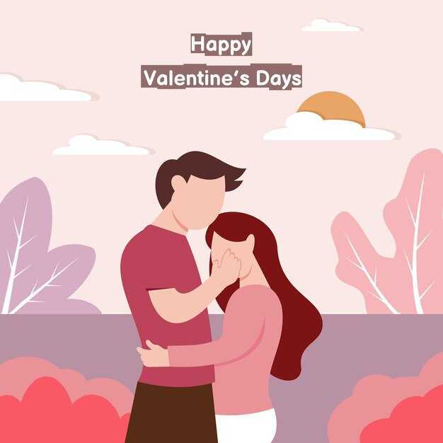 illustration vector graphic of man hugging and holding woman's face