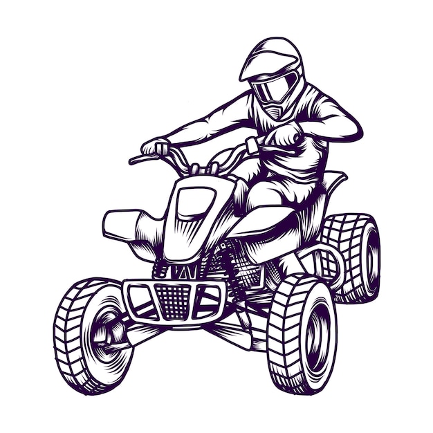 아이콘 로고 챔피언십에 대 한 완벽 한 ATV 쿼드 자전거를 타고 남자의 그림 벡터 그래픽