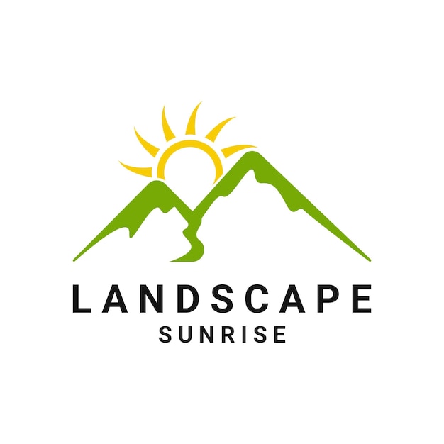 Illustration Vector Graphic Minimalist Landscape Mountain With Sun Logo Design Idea