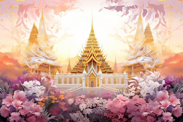 Illustration vector graphic of modern Background hills temple design good for background