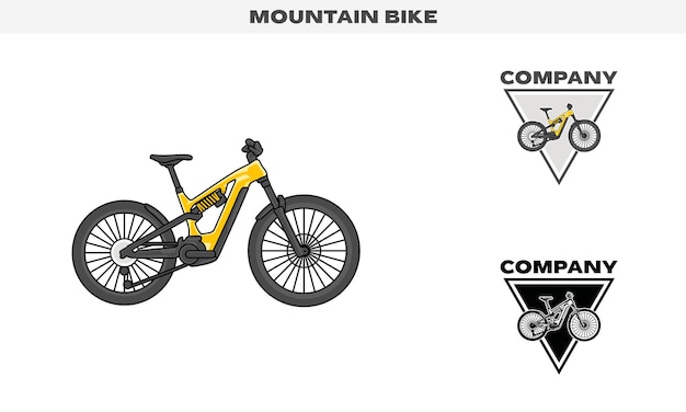 Vettore illustrazione grafica vettoriale di mountain bike colorata e variazione di colore in bianco e nero logo badge template vector