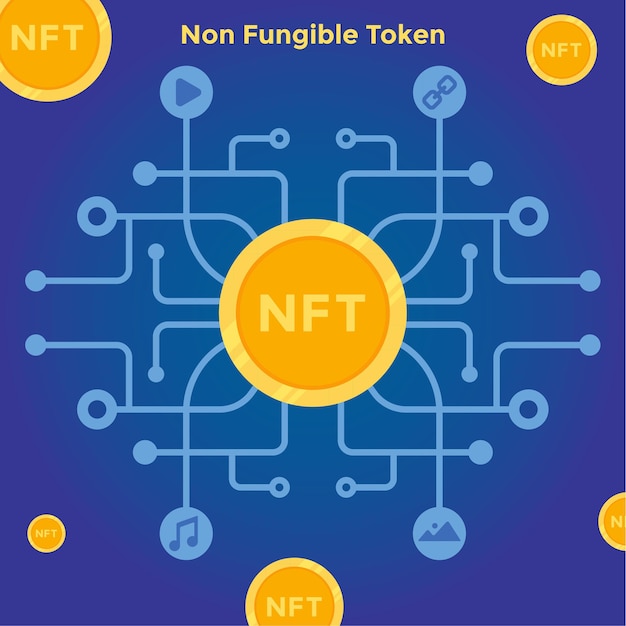 NFTテンプレートに適したネットワークを備えた非代替トークンのイラストベクトルグラフィック