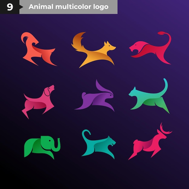 동물 다채로운 로고 템플릿의 그림 벡터 그래픽