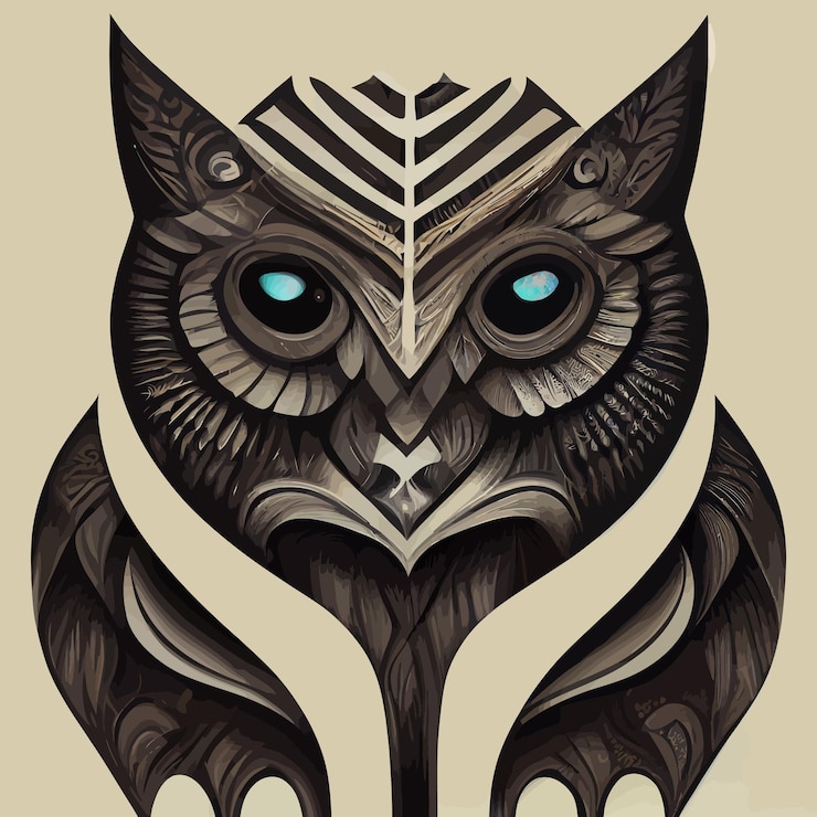 Vector illustration vector graphic of owl head in hand draw tribal style