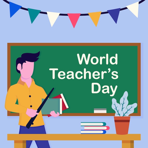 illustration vector graphic of a teacher holding a stick and a book showing a book