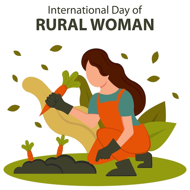 illustration vector graphic of a village woman is harvesting carrots in the garden