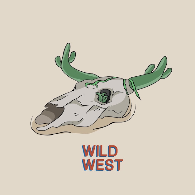 Vector illustration vector graphic of wild westlonghorn with cactussuitable for backgroundbannerposter