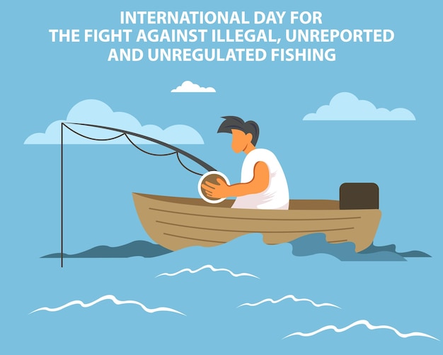 Vettore illustrazione grafica vettoriale di un giovane che pesca nel fiume con una barca.