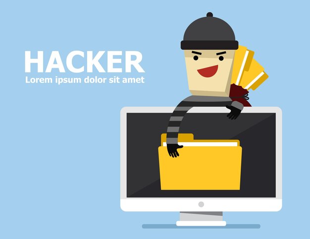 Illustrazione vettore di hacker con l'hacking del computer come concetto