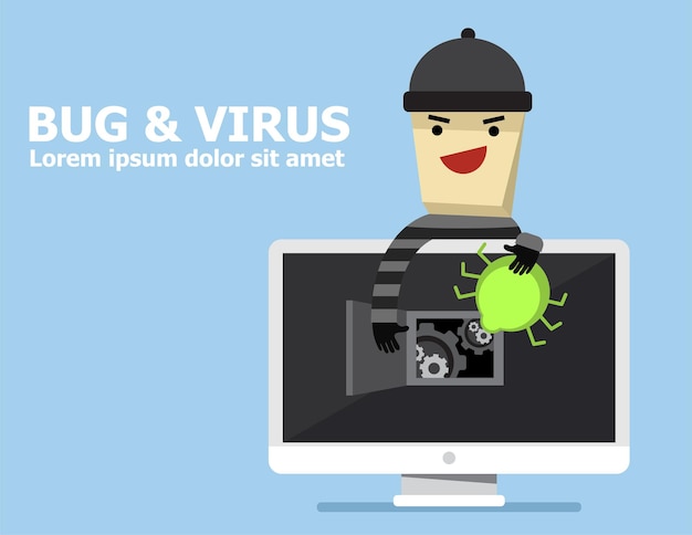 Illustrazione vettore di hacker con l'hacking del computer come concetto