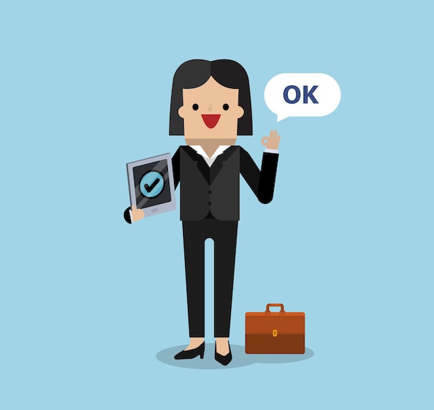 Illustration vector of happy young business woman on suit who is standing