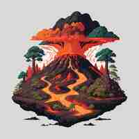 Vector illustration vector island with tree lava volcano