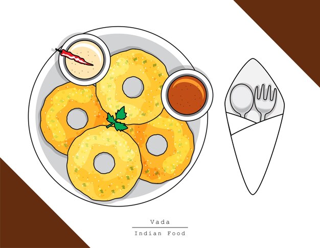 Illustration vector isolated indian food dish on table top view