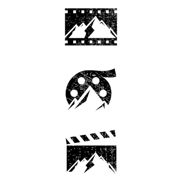 산과 빈티지 간단한 영화의 그림 벡터 로고 그래픽