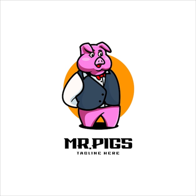 Vettore illustrazione vettore mr pigs mascotte stile del logo dei cartoni animati