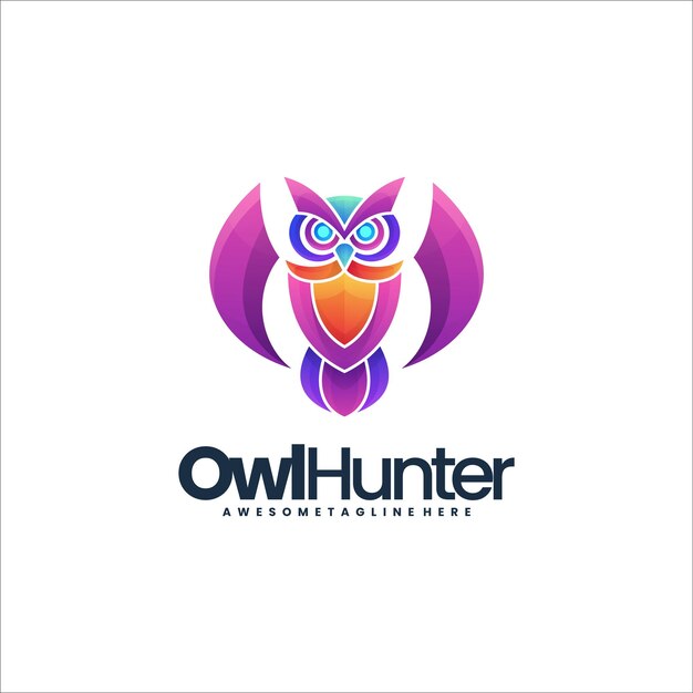 Vector illustration vector owl hunter gradient colorful logo style