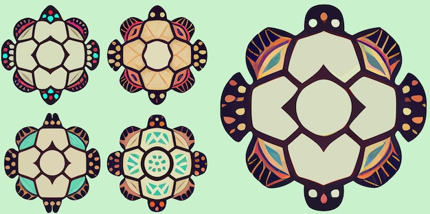 Vector illustration vector pack of turtle shell icon colorful hand drawn isolated good for logo, mascot or