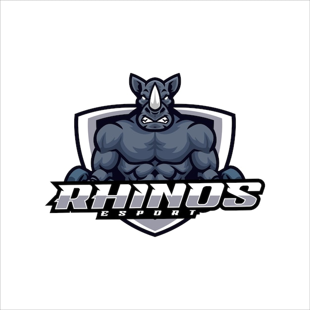 Vettore illustrazione vector rhinos gym mascot in stile cartone animato