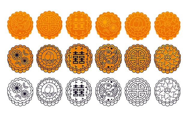 illustration vector set moon cake of Chinese dessert for mid autumn festival, isolated on white