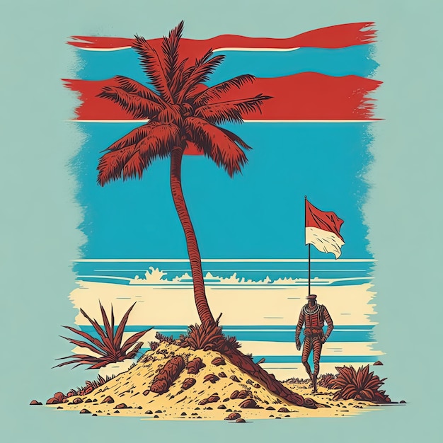Иллюстрация векторная футболка армейский военный остров гора красочный дизайн