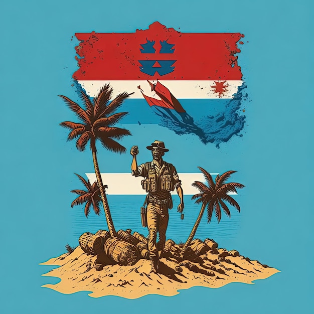 Vettore illustrazione vettoriale t-shirt esercito isola militare montagna design colorato