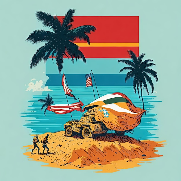 일러스트 벡터 티셔츠 군대 군사 섬 산 화려한 디자인