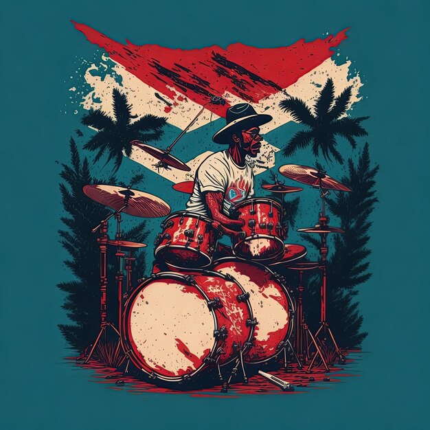 Illustration vector t shirt drums music flag color design
