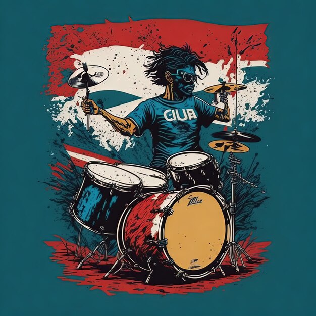 Vector illustration vector t shirt drums music flag color design