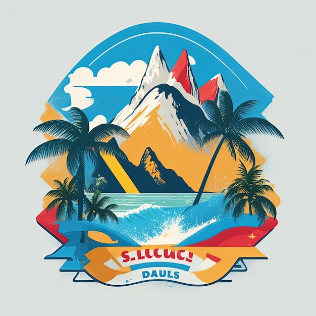 Illustrazione vettoriale t-shirt island mobile mountain design colorato
