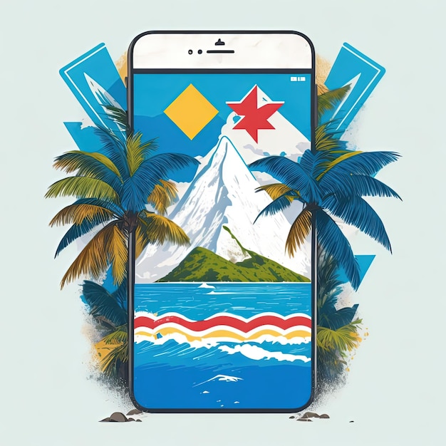 Vettore illustrazione vettoriale t-shirt island mobile mountain design colorato