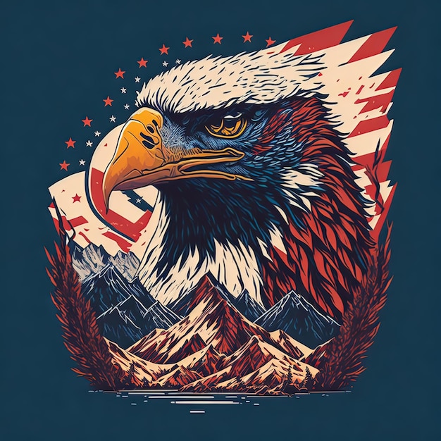 Vector illustration vector t shirt mountain eagle usa flag color design