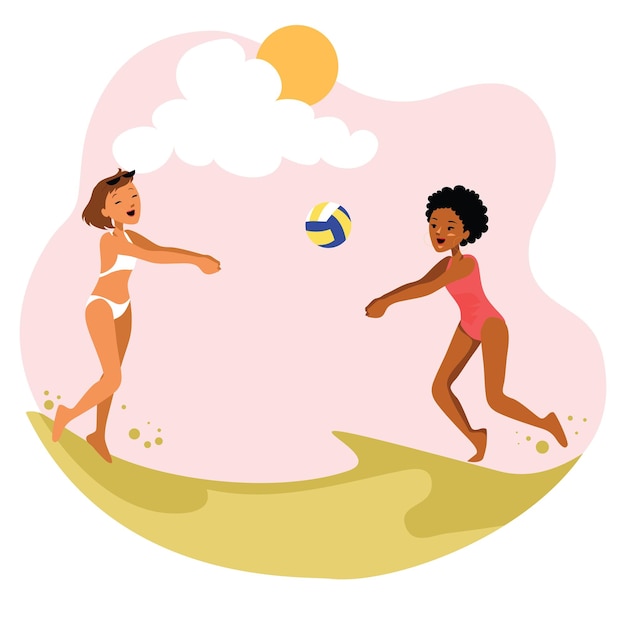 Illustrazione vettoriale di due donne che giocano a beach volley