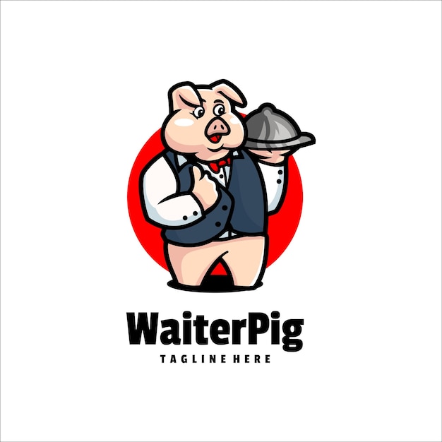 Vettore illustrazione vector waiter pig mascot in stile cartone animato