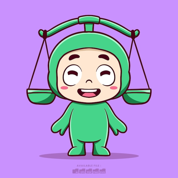 Illustration Vector of Zodiac Sign Libra Cartoon Style