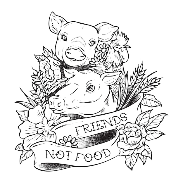 Illustration for vegan animals  are friends not food