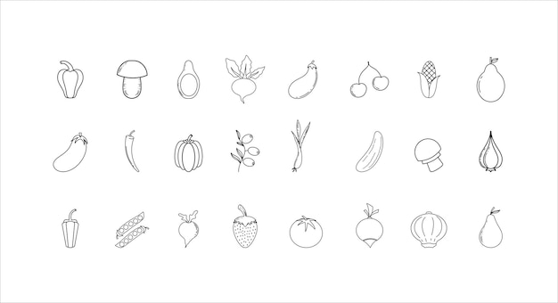 Illustration Vegetable and Fruit on White Background