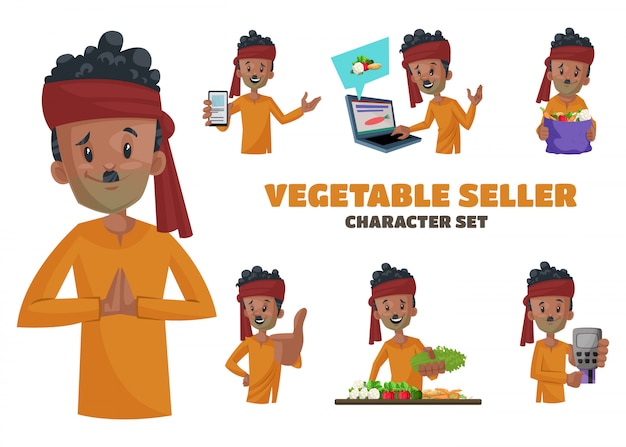 Vector illustration of vegetable seller sticker set