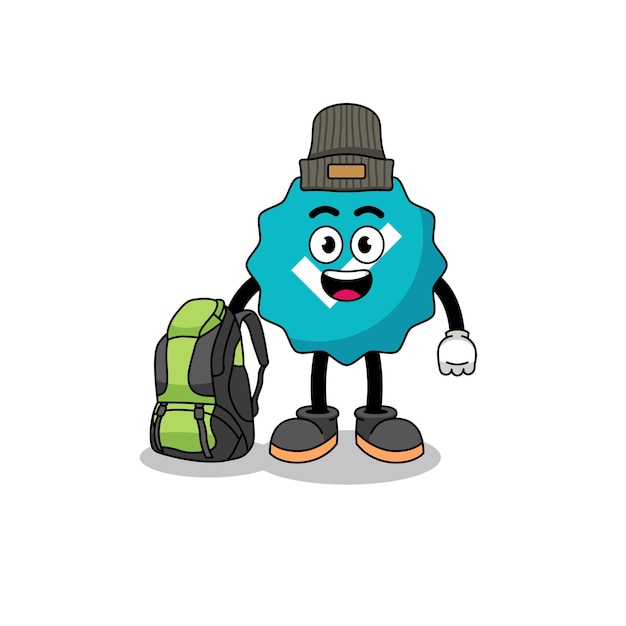 Illustration of verified sign mascot as a hiker character design